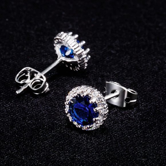 New  Blue Sapphire/September Birthstone Stud Earrings Set, Copper Plated… - Picture 7 of 7